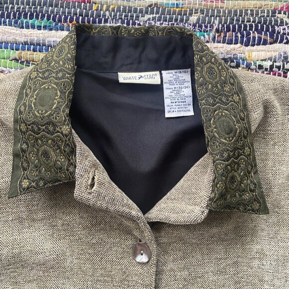 Vintage White Stag Button Up Patchwork Jacket. Brocade, opalescent buttons Med - Picture 2 of 9